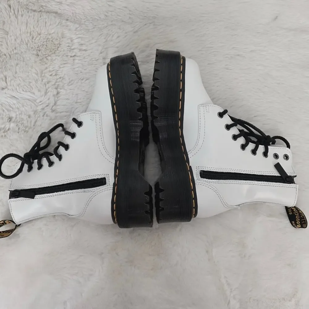 Dr Martens Jadon White Patent Leather Quad Platform Boots Doc Cmbat US 5